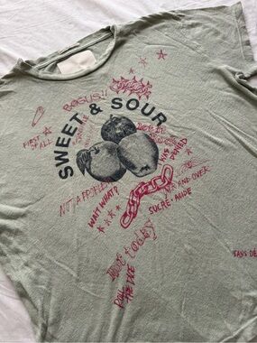 MOTHER Superior The Lil Sinful Berry Pickin Graphic Tee Sage Green Size M